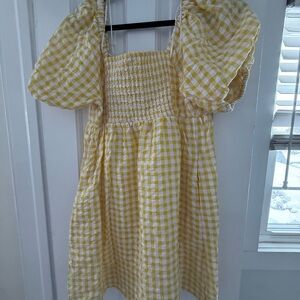 Old Navy Yellow Gingham Smocked Mini Dress